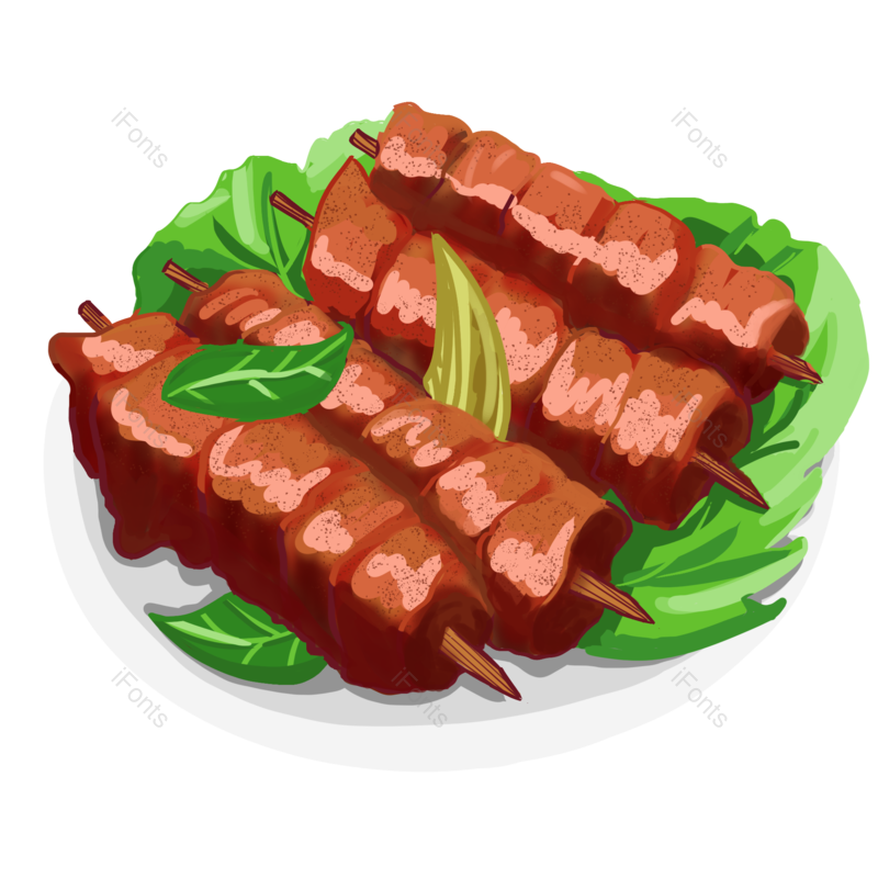 卡通图片,盘子元素,烧烤PNG,食品免抠素材